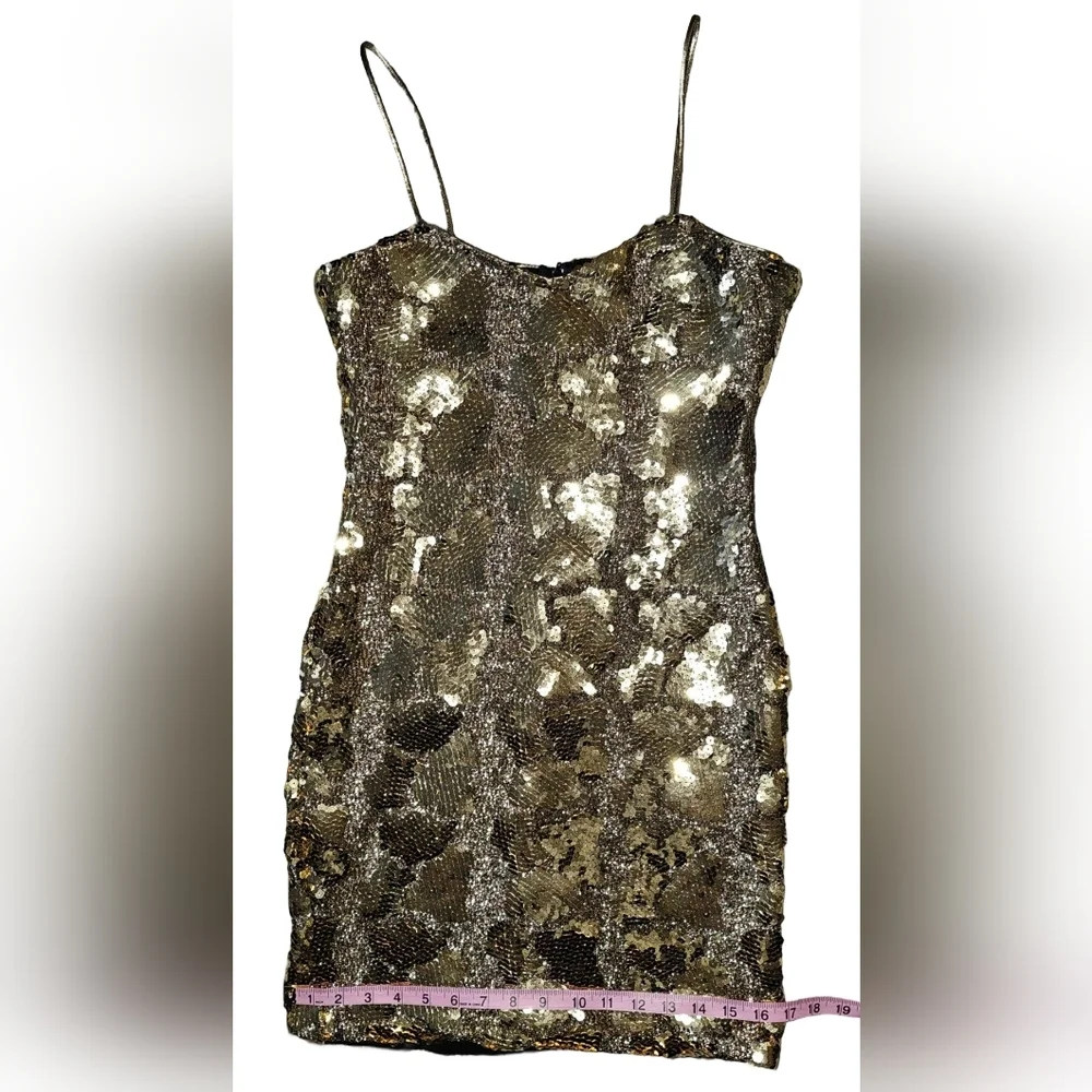 Vtg Dave & Johnny Gold Sequin Animal Print Mini Dress Cocktail Party USA Sz 3/4 - Picture 8 of 16
